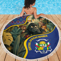 Central African Republic Beach Blanket with Jungle Animal Design and National Emblem Pattern - Wonder Print Shop