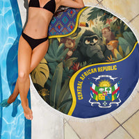 Central African Republic Beach Blanket with Jungle Animal Design and National Emblem Pattern - Wonder Print Shop