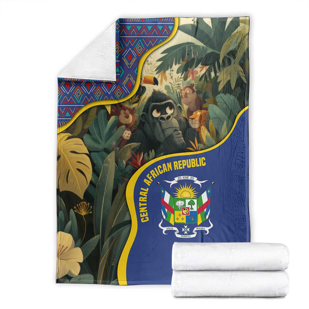 Central African Republic Blanket with Jungle Animal Design and National Emblem Pattern - Wonder Print Shop