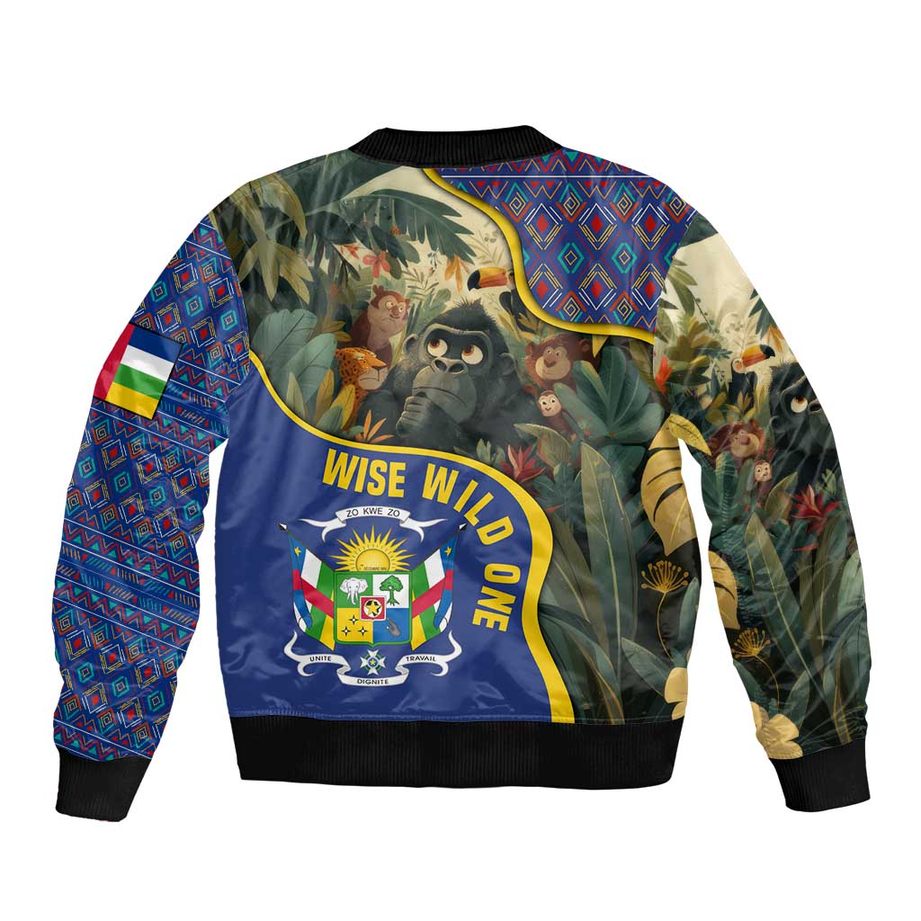 Central African Republic Bomber Jacket with Jungle Animal Design and National Emblem Pattern - Wonder Print Shop