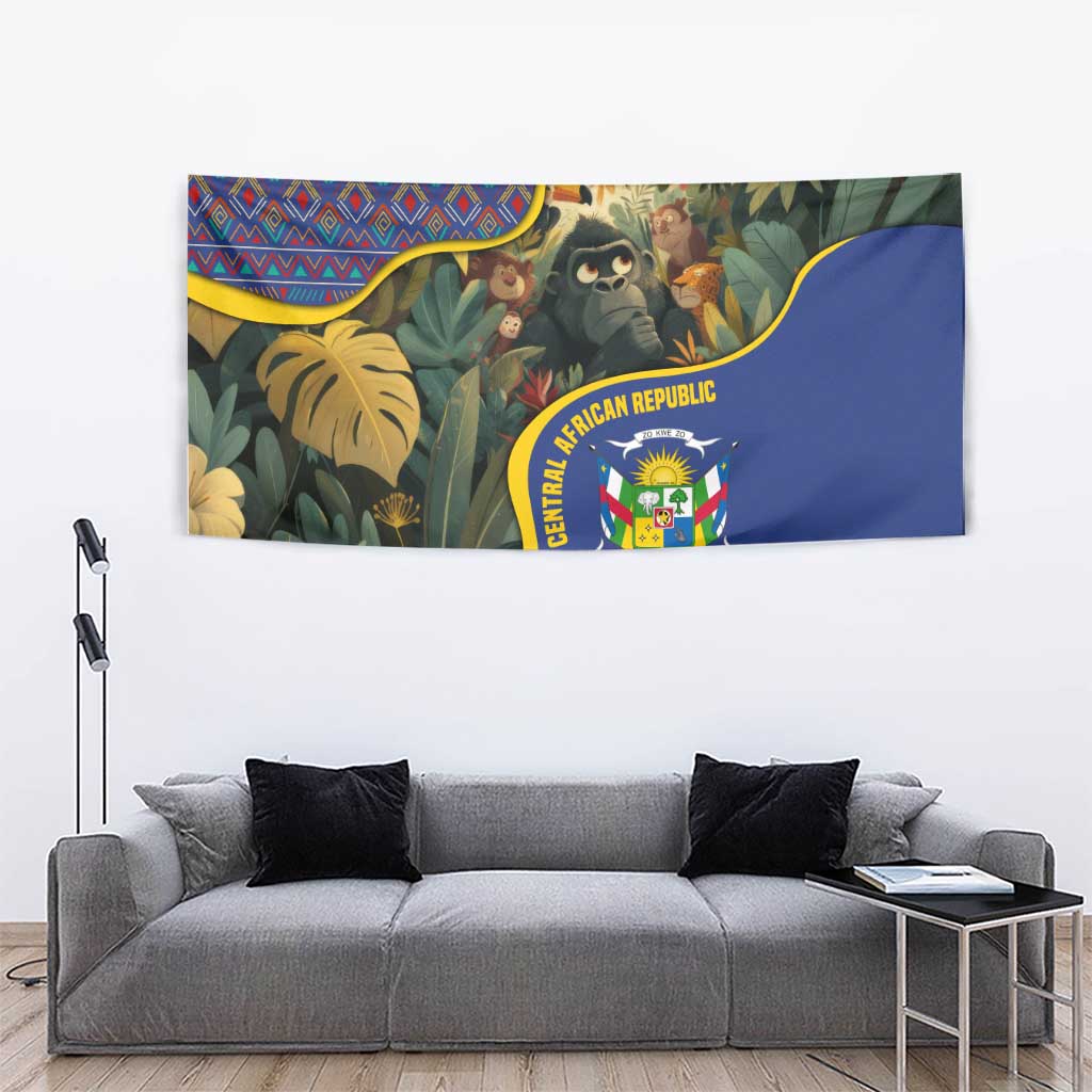 Central African Republic Tapestry with Jungle Animal Design and National Emblem Pattern - Wonder Print Shop