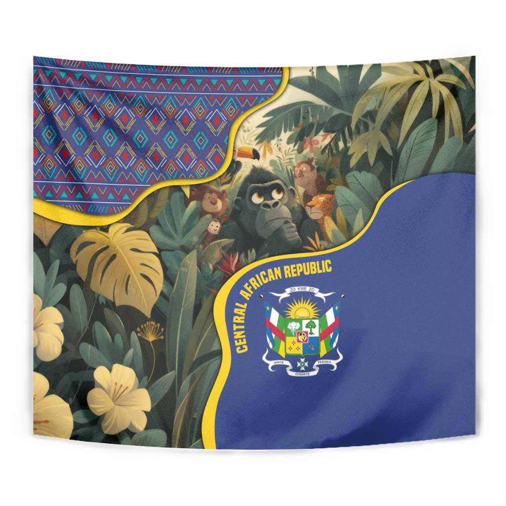 Central African Republic Tapestry with Jungle Animal Design and National Emblem Pattern - Wonder Print Shop