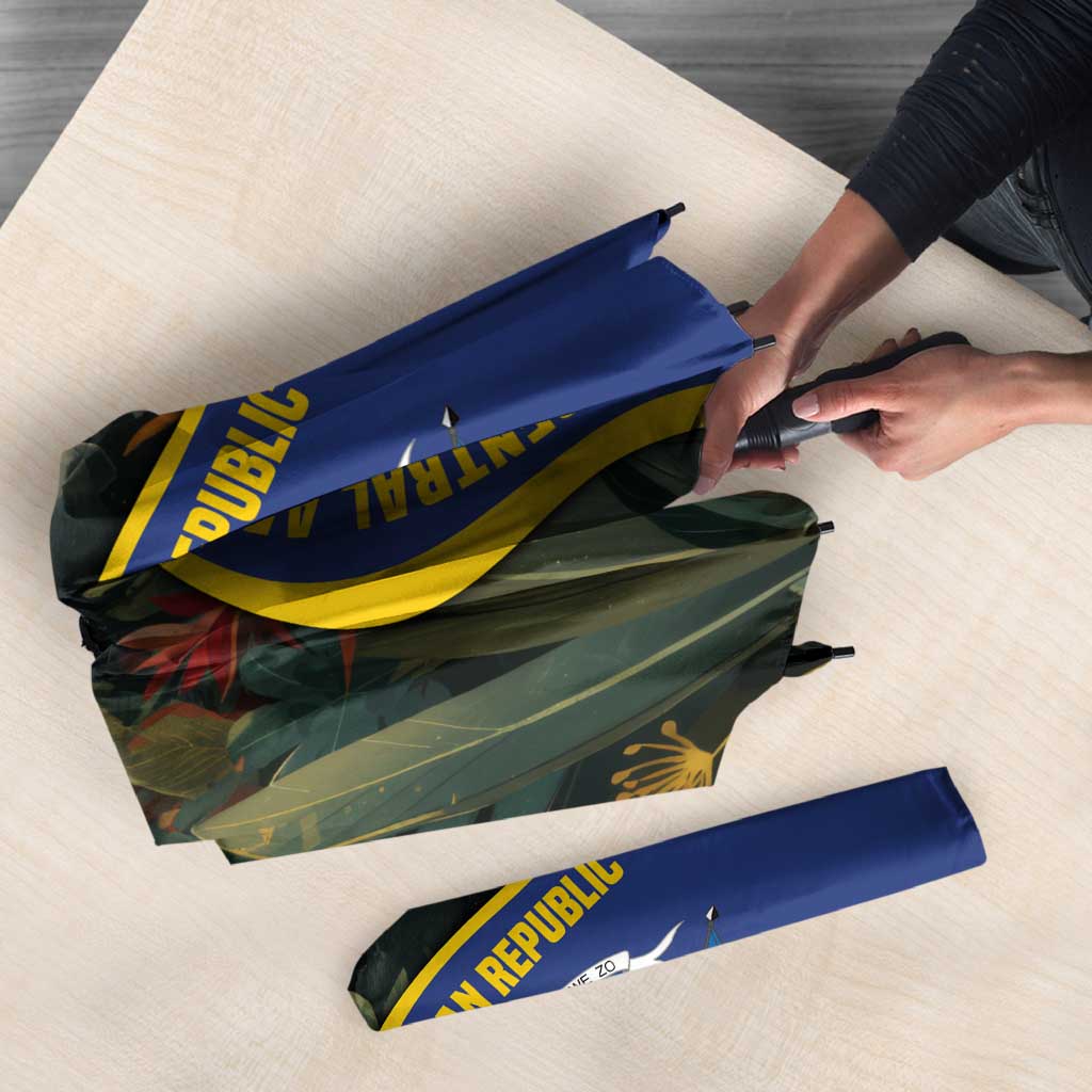 Central African Republic Umbrella with Jungle Animal Design and National Emblem Pattern - Wonder Print Shop