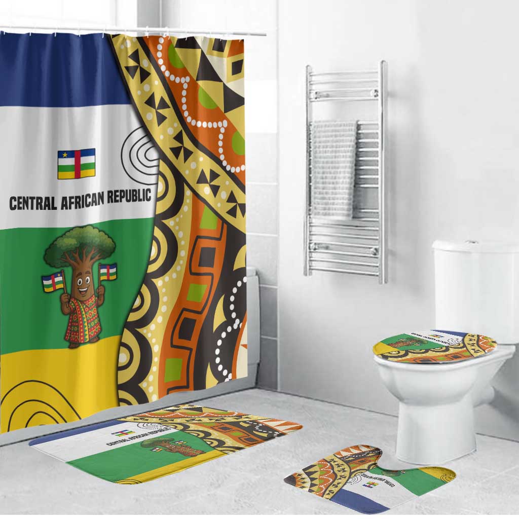 Central African Republic Bathroom Set with Cartoon Baobab Design and Flag Pattern - Wonder Print Shop