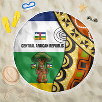 Central African Republic Beach Blanket with Cartoon Baobab Design and Flag Pattern - Wonder Print Shop