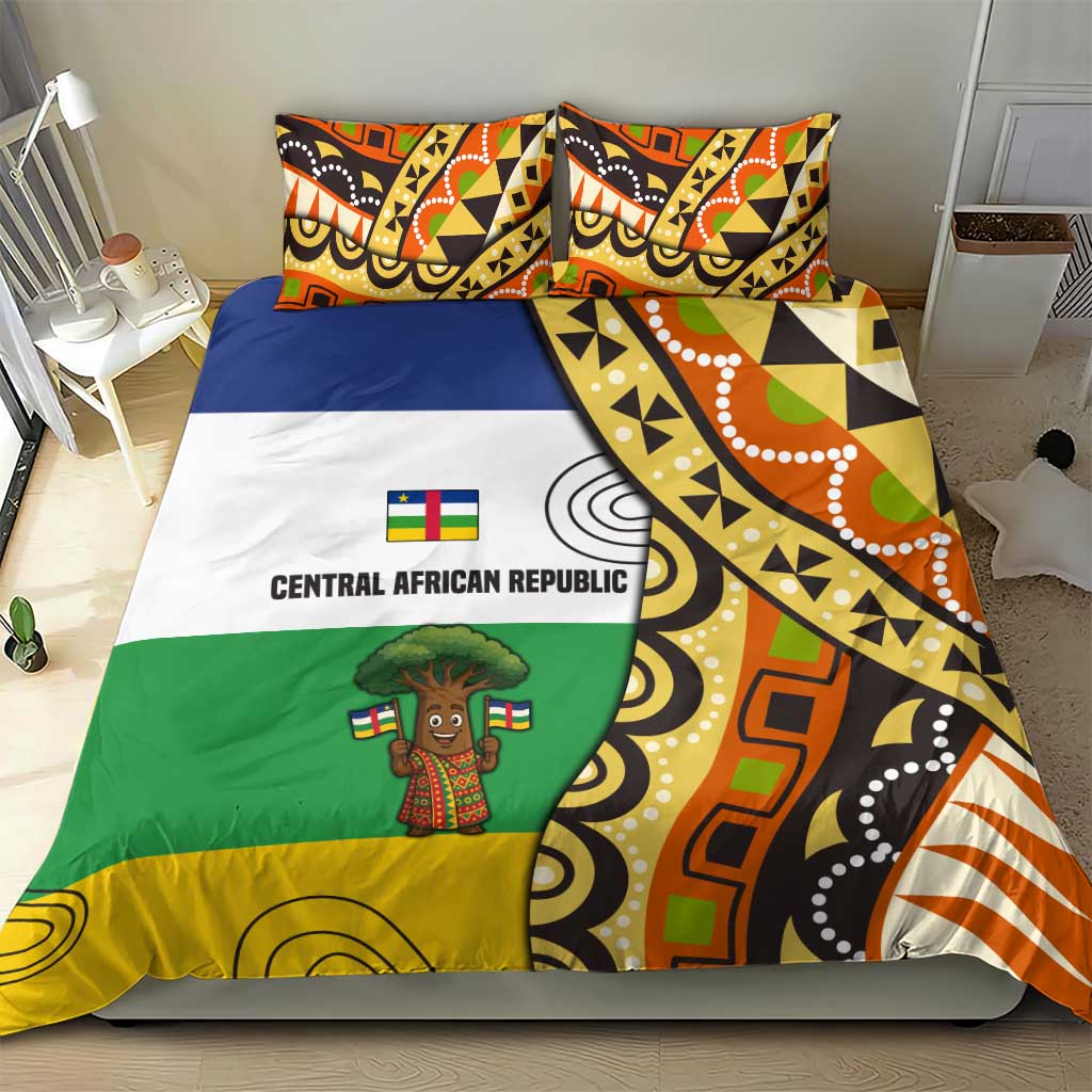 Central African Republic Bedding Set with Cartoon Baobab Design and Flag Pattern - Wonder Print Shop