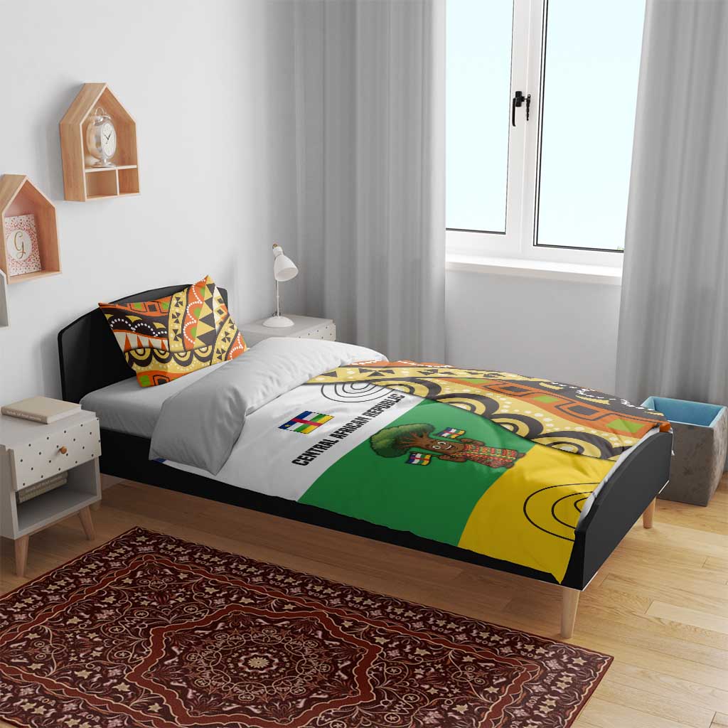 Central African Republic Bedding Set with Cartoon Baobab Design and Flag Pattern - Wonder Print Shop