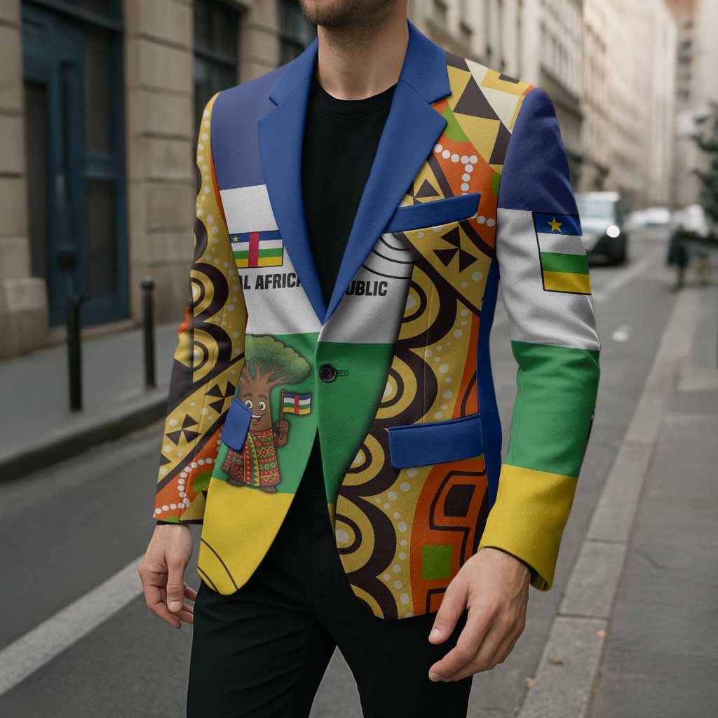 Central African Republic Blazer with Cartoon Baobab Design and Flag Pattern - Wonder Print Shop