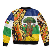 Central African Republic Bomber Jacket with Cartoon Baobab Design and Flag Pattern - Wonder Print Shop