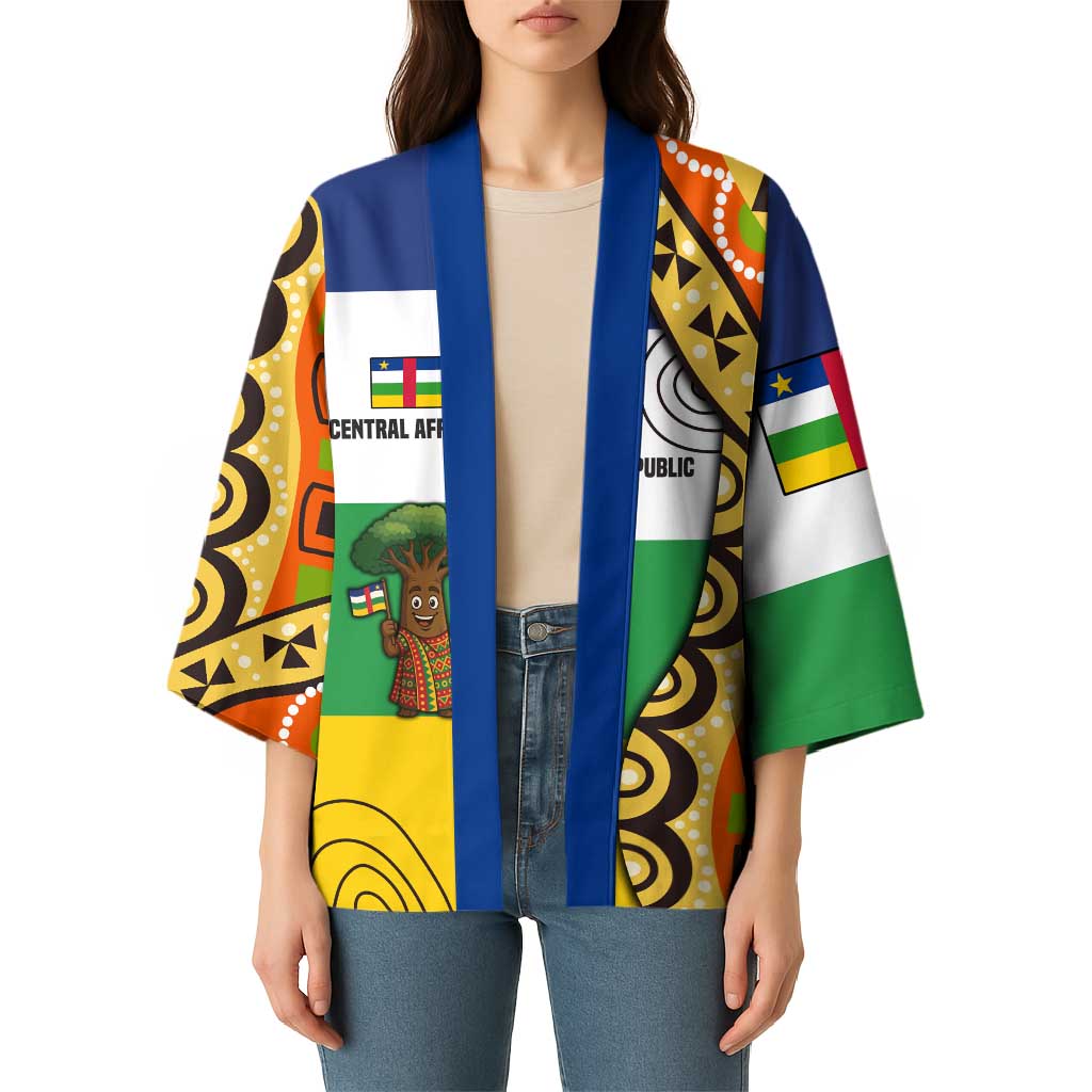 Central African Republic Kimono with Cartoon Baobab Design and Flag Pattern - Wonder Print Shop