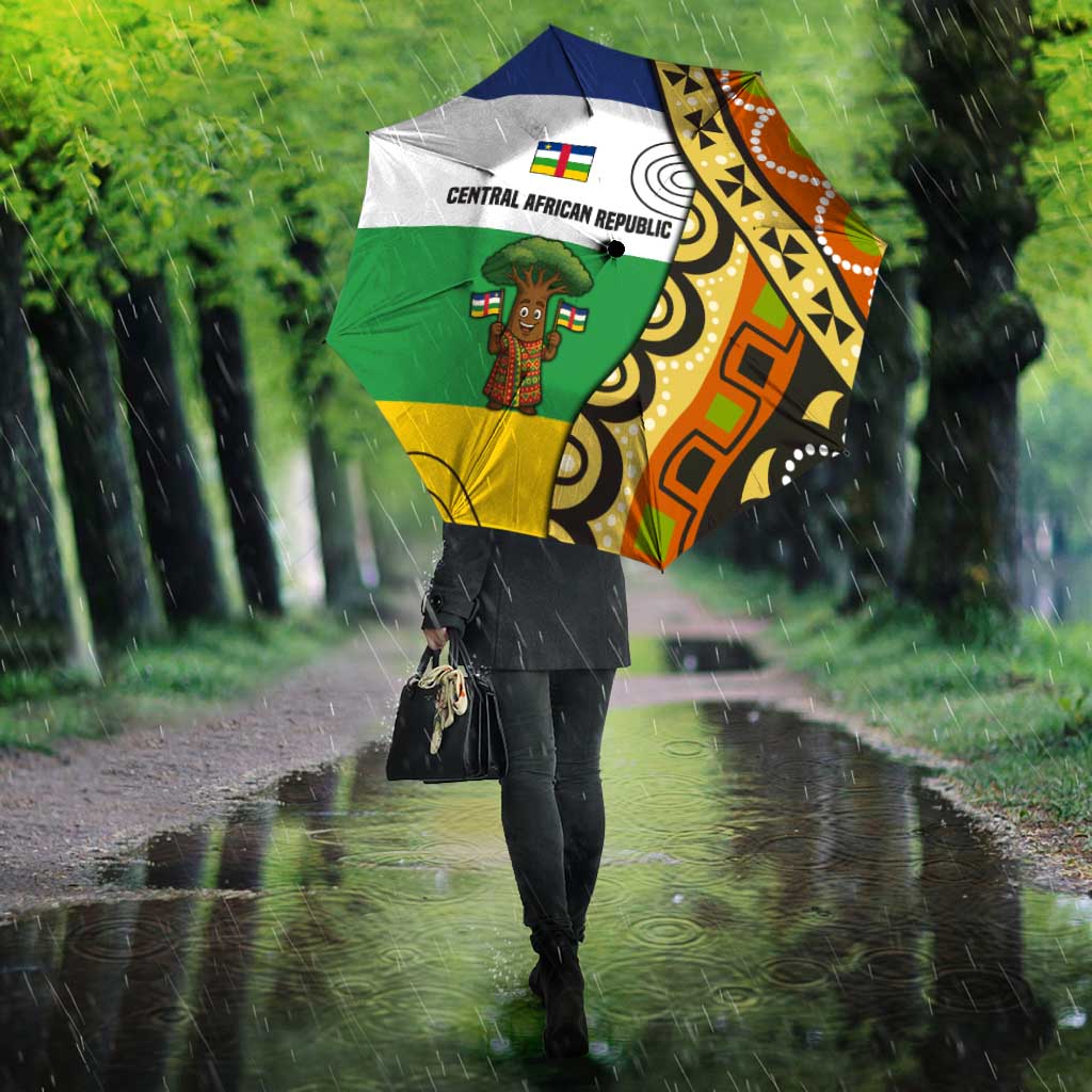 Central African Republic Umbrella with Cartoon Baobab Design and Flag Pattern - Wonder Print Shop