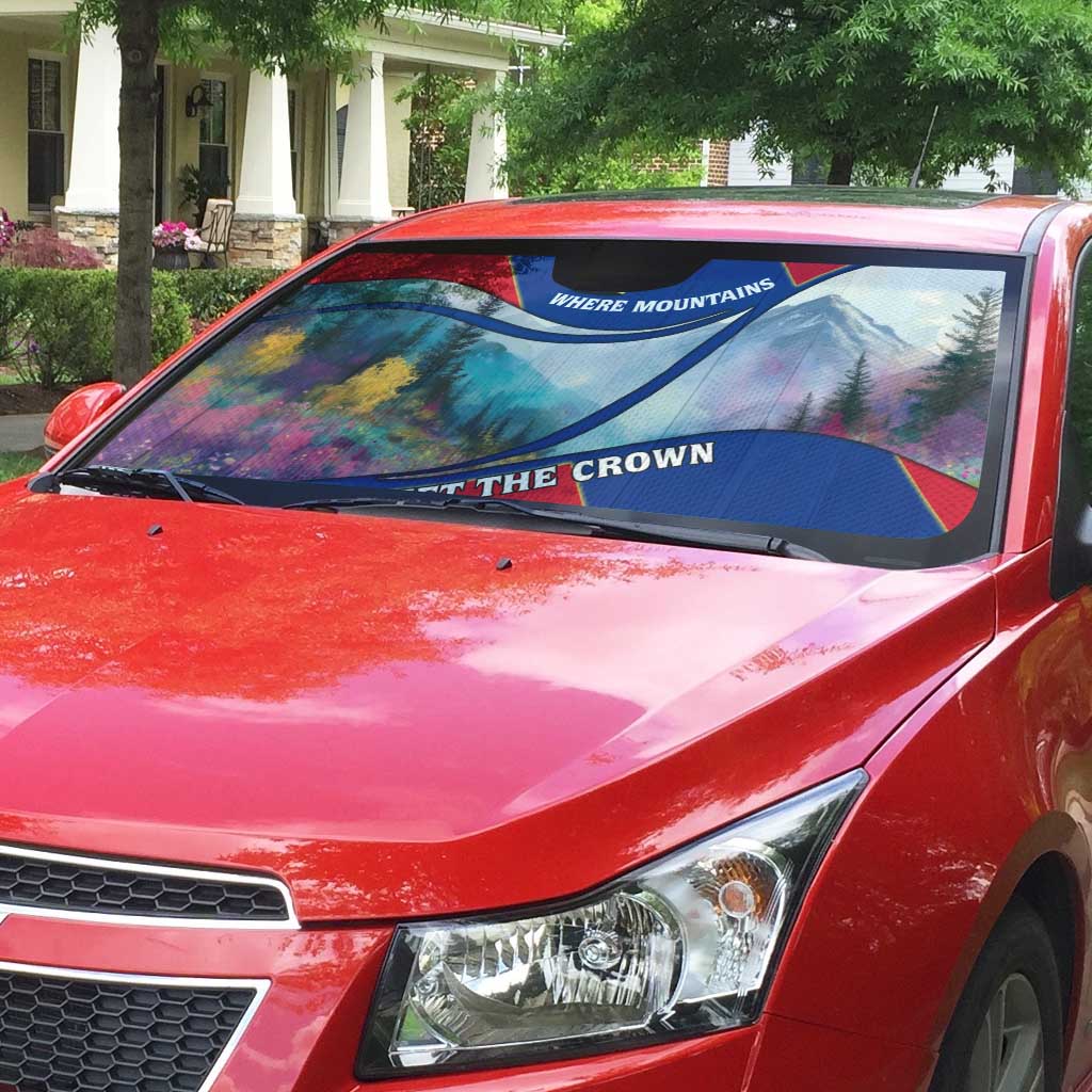 Liechtenstein Auto Sun Shade with Red Blue Mountain Landscape Design and Crown Emblem - Wonder Print Shop
