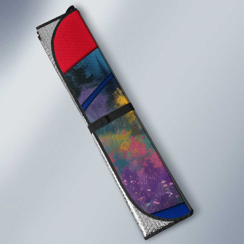 Liechtenstein Auto Sun Shade with Red Blue Mountain Landscape Design and Crown Emblem - Wonder Print Shop