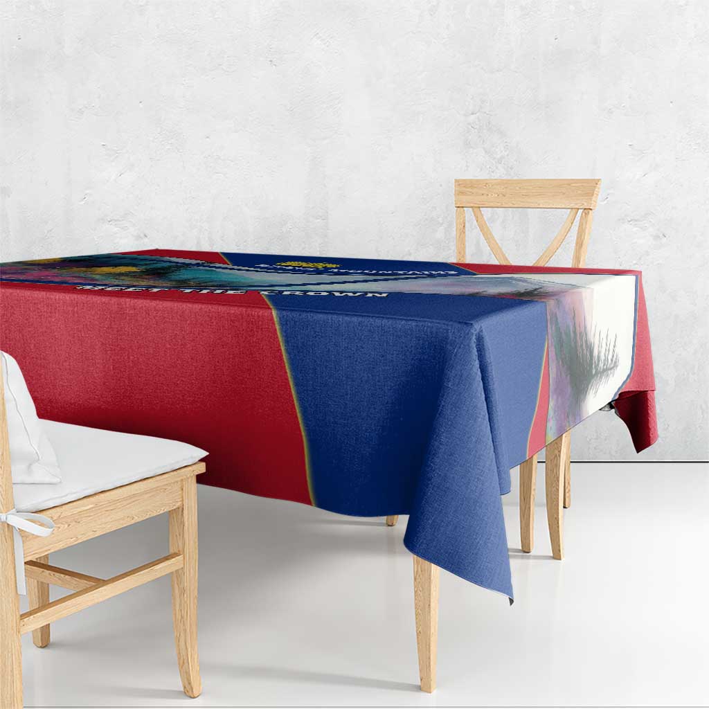 Liechtenstein Tablecloth with Red Blue Mountain Landscape Design and Crown Emblem - Wonder Print Shop