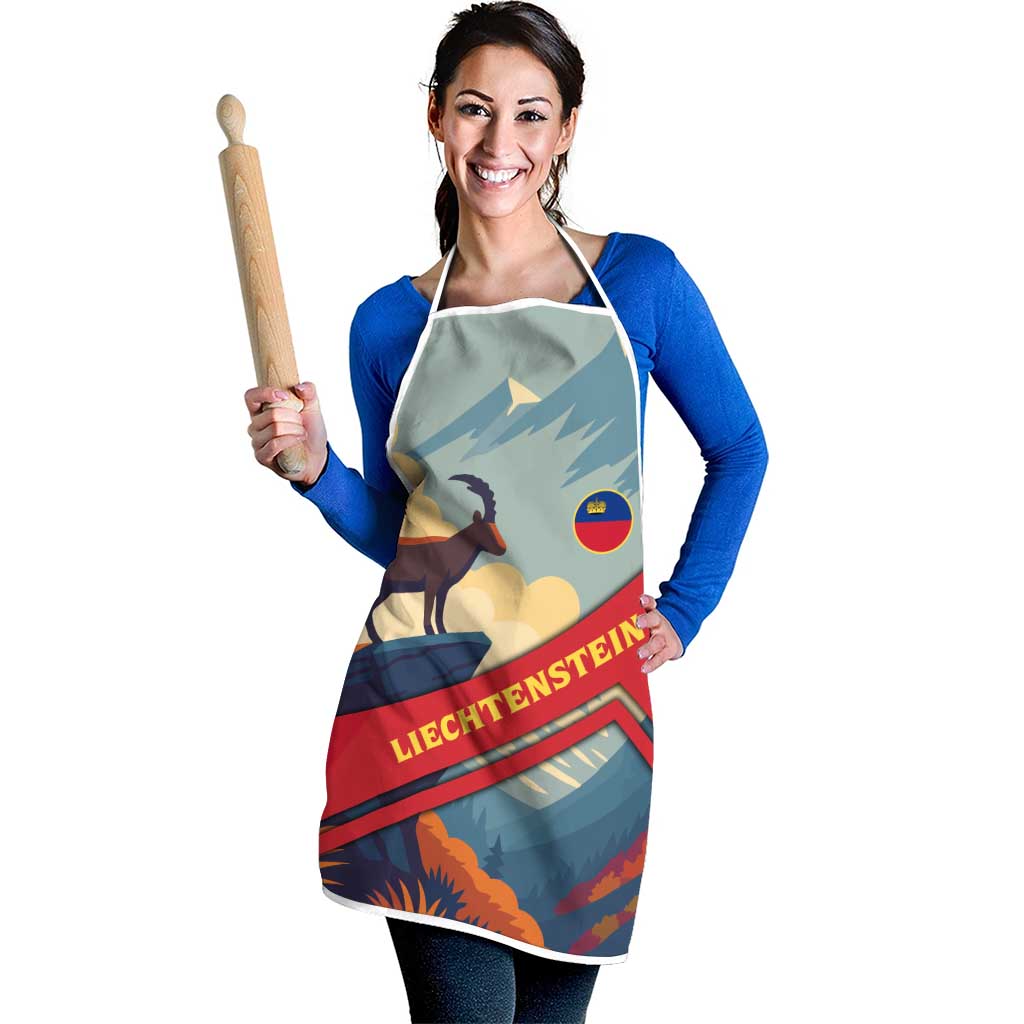 Liechtenstein Apron with Mountain Goat Landscape Design and Red Blue Alps - Wonder Print Shop