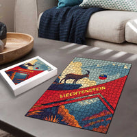 Liechtenstein Puzzle with Mountain Goat Landscape Design and Red Blue Alps - Wonder Print Shop
