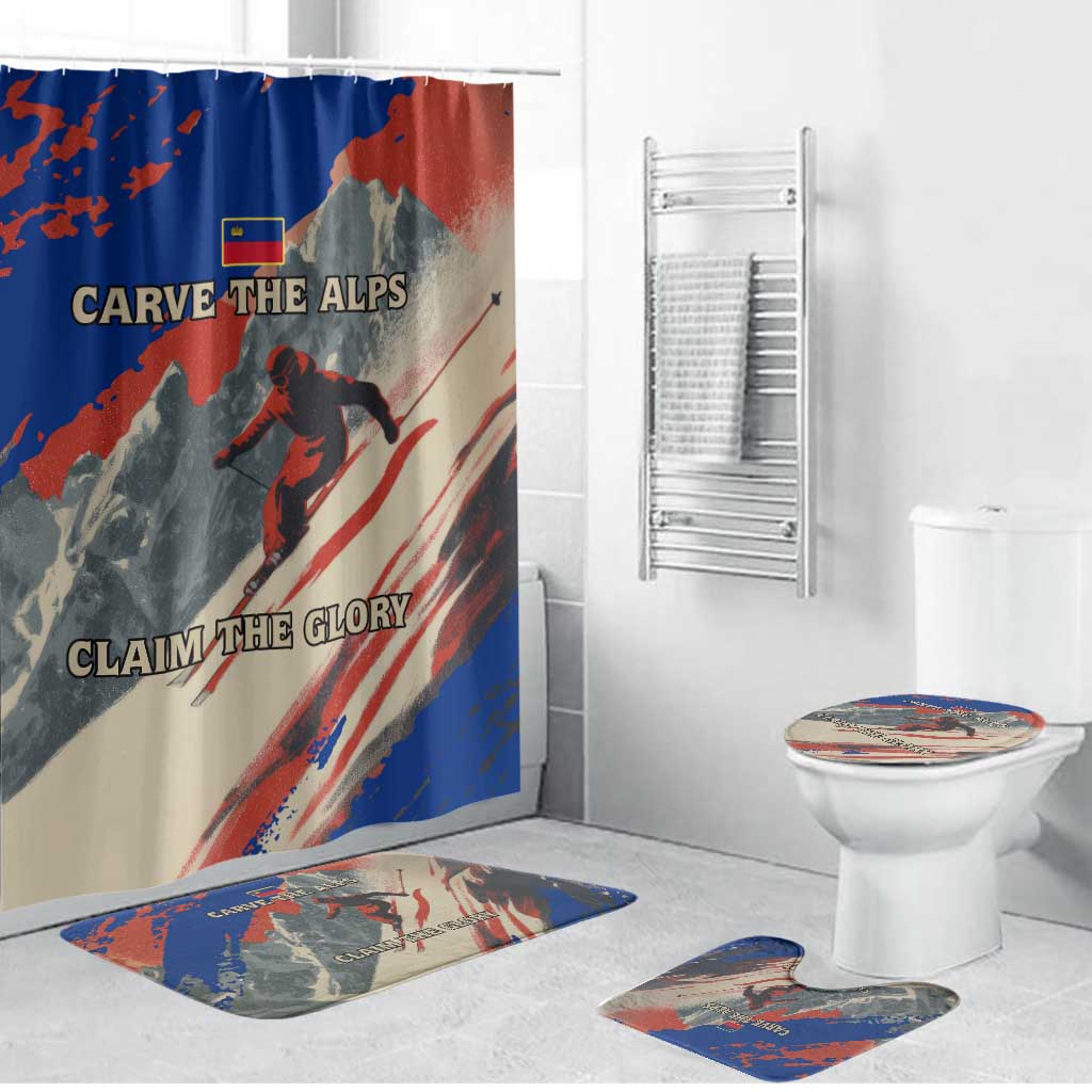 Liechtenstein Bathroom Set with Alpine Skiing Red Blue Design and Mountain Landscape - Wonder Print Shop