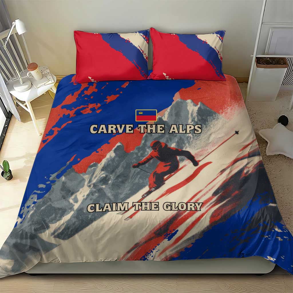 Liechtenstein Bedding Set with Alpine Skiing Red Blue Design and Mountain Landscape - Wonder Print Shop