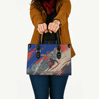 Liechtenstein Leather Bag with Alpine Skiing Red Blue Design and Mountain Landscape - Wonder Print Shop