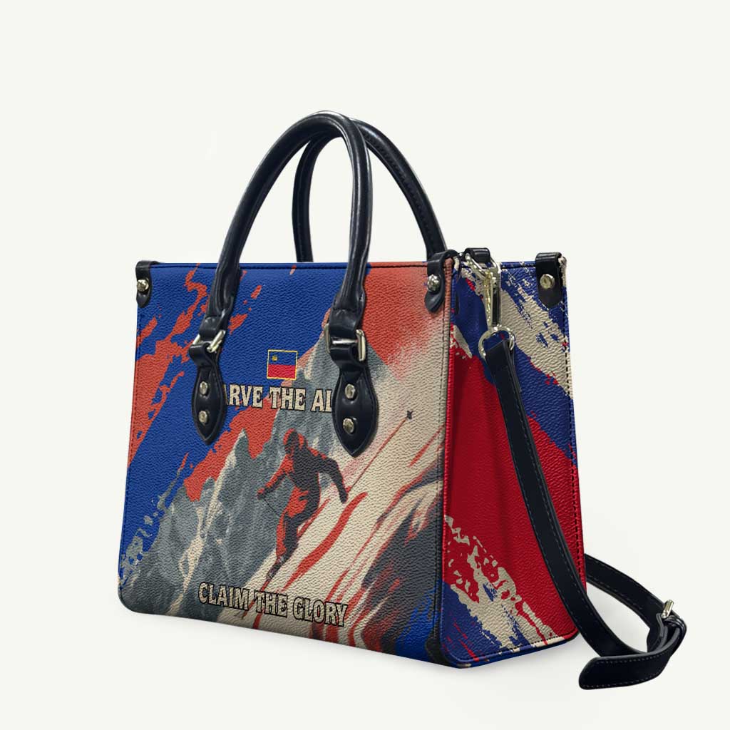 Liechtenstein Leather Bag with Alpine Skiing Red Blue Design and Mountain Landscape - Wonder Print Shop