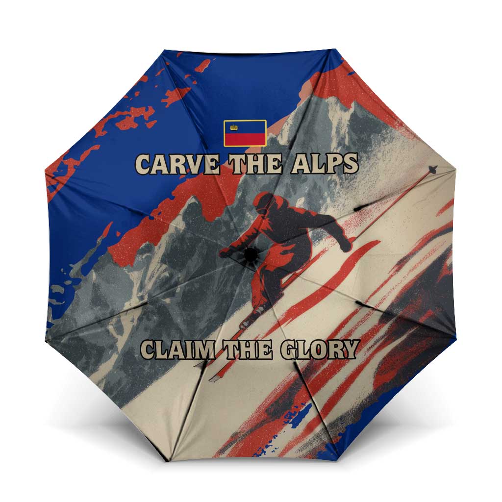 Liechtenstein Umbrella with Alpine Skiing Red Blue Design and Mountain Landscape - Wonder Print Shop