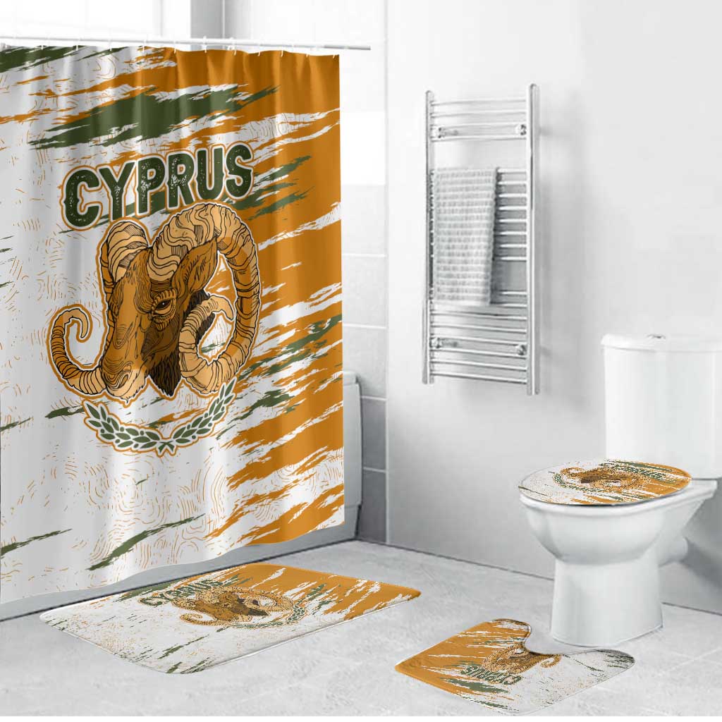 Cyprus Bathroom Set with Mouflon Illustration Design and National Laurel - Wonder Print Shop