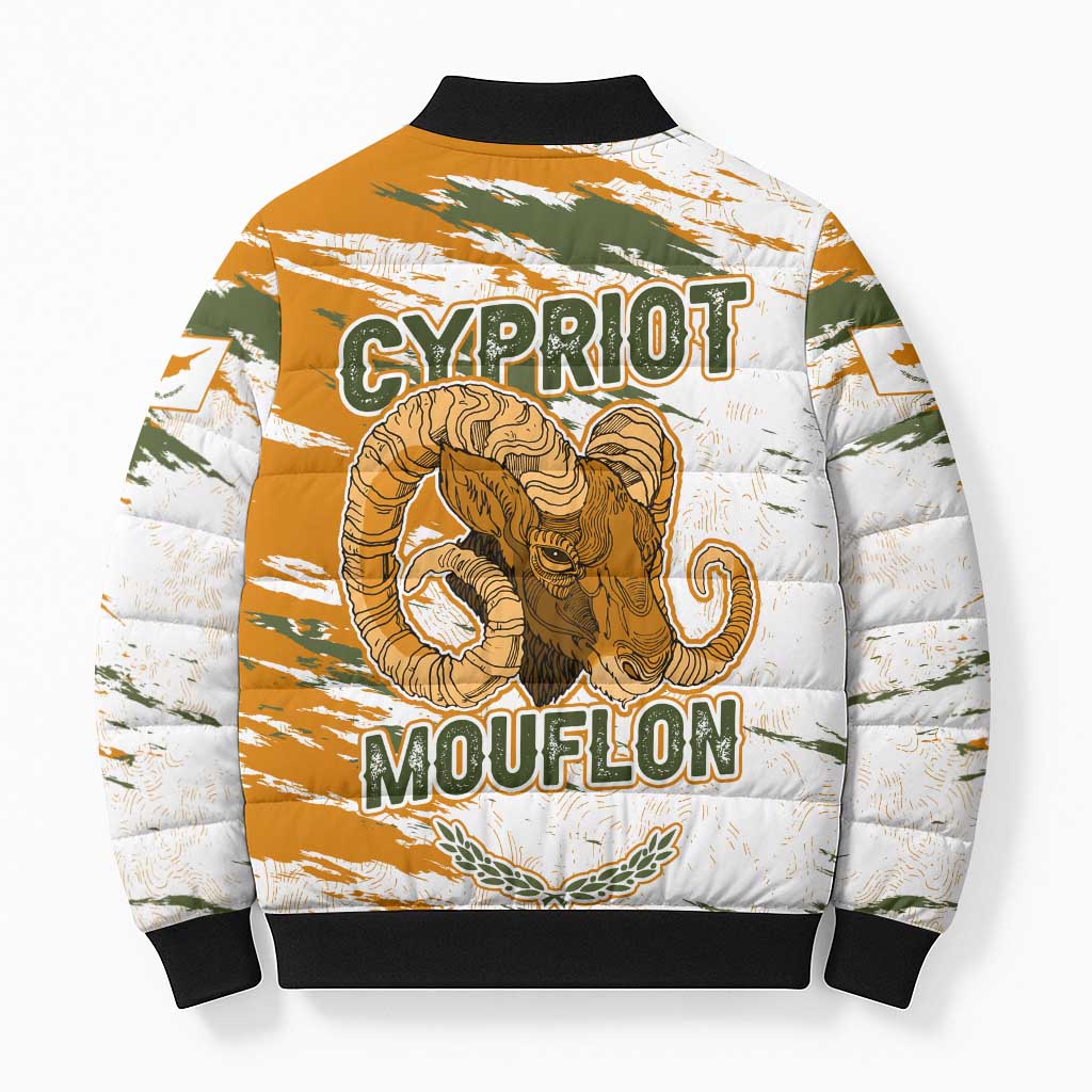Cyprus Bomber Puffer Jacket with Mouflon Illustration Design and National Laurel - Wonder Print Shop