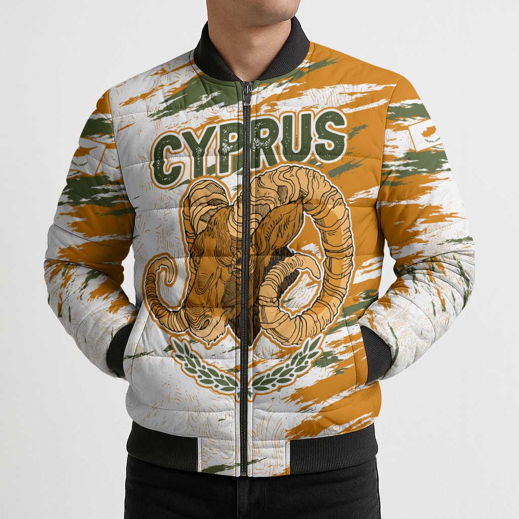 Cyprus Bomber Puffer Jacket with Mouflon Illustration Design and National Laurel - Wonder Print Shop