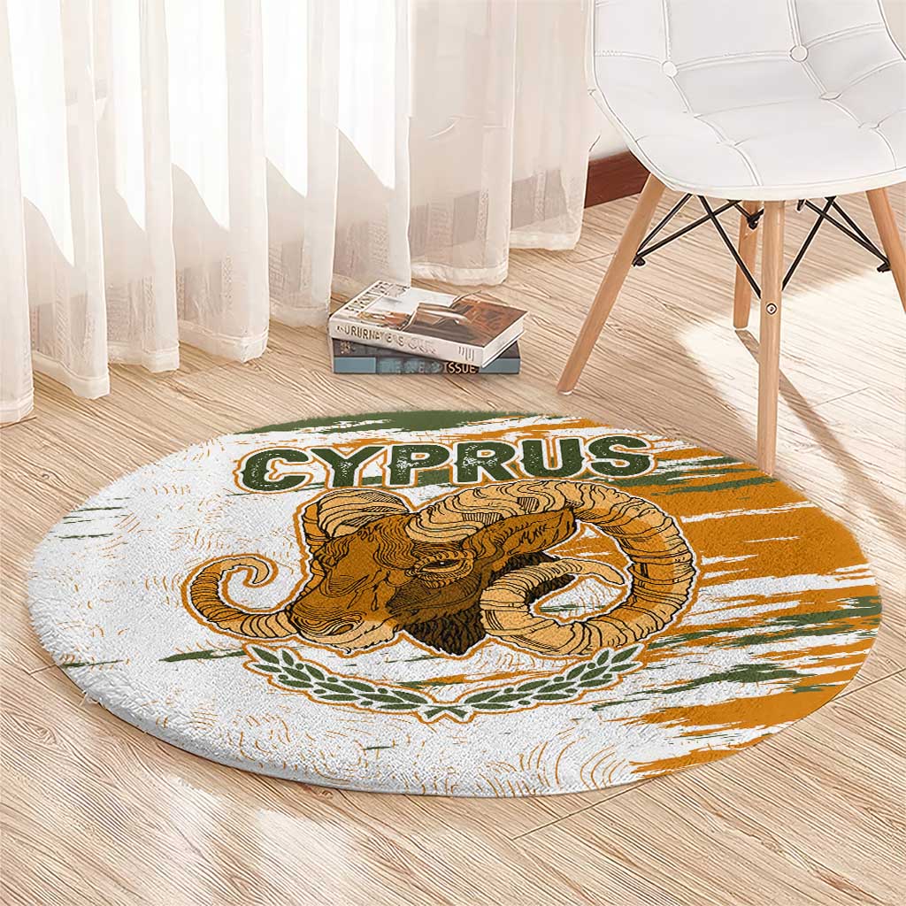 Cyprus Round Carpet with Mouflon Illustration Design and National Laurel - Wonder Print Shop