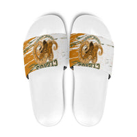 Cyprus Slide Sandals with Mouflon Illustration Design and National Laurel - Wonder Print Shop