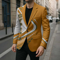 Cyprus Blazer with Orange White Abstract Streak Design and Flag Emblem - Wonder Print Shop