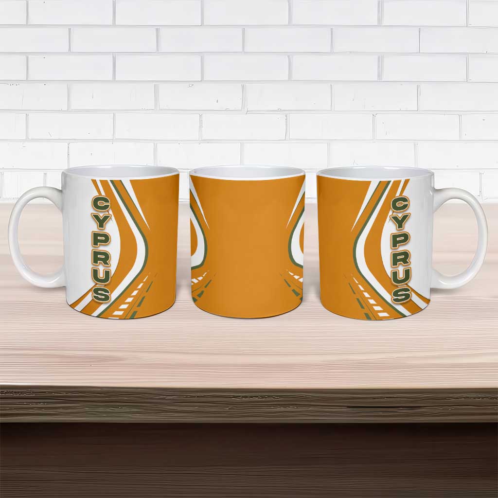 Cyprus Ceramic Mug with Orange White Abstract Streak Design and Flag Emblem - Wonder Print Shop