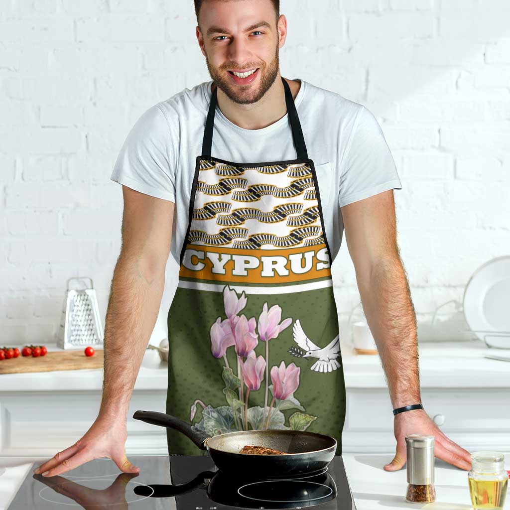 Cyprus Apron with Cyclamen Flower Illustration Design and National Emblem - Wonder Print Shop