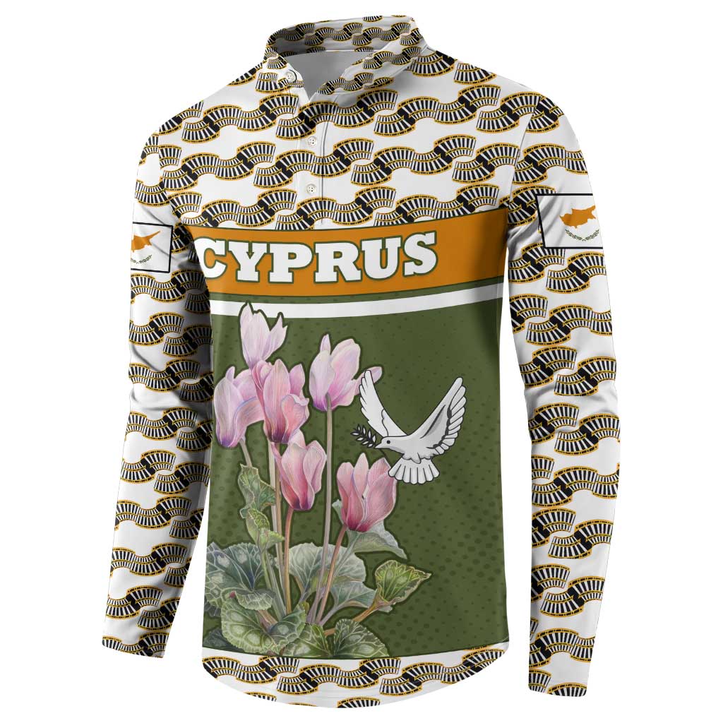 Cyprus Button Sweatshirt with Cyclamen Flower Illustration Design and National Emblem - Wonder Print Shop