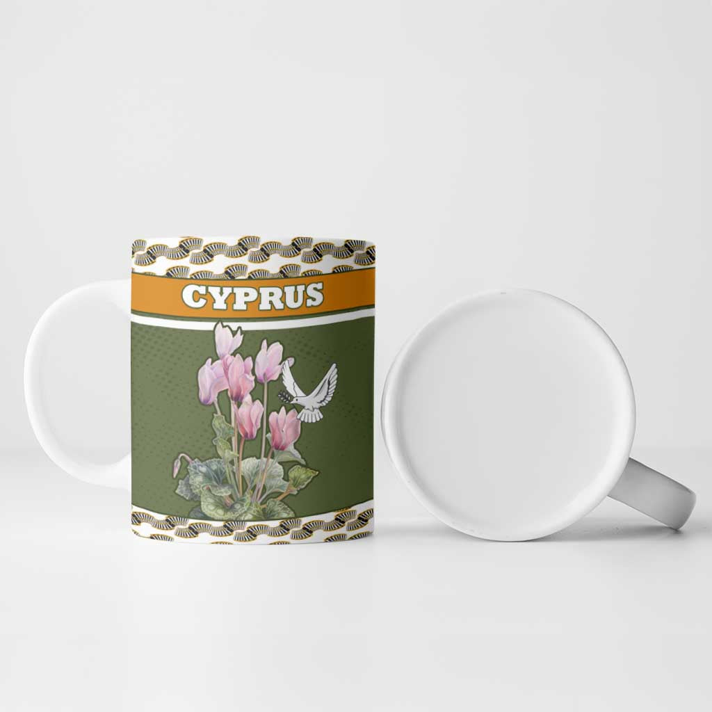 Cyprus Ceramic Mug with Cyclamen Flower Illustration Design and National Emblem - Wonder Print Shop