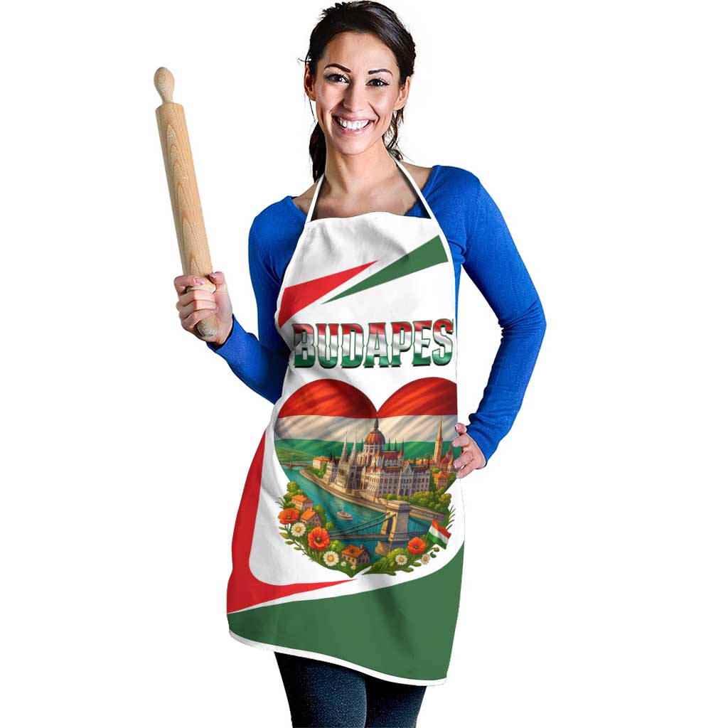 Hungary Apron with Budapest Heart Illustration Design and Crown Emblem - Wonder Print Shop