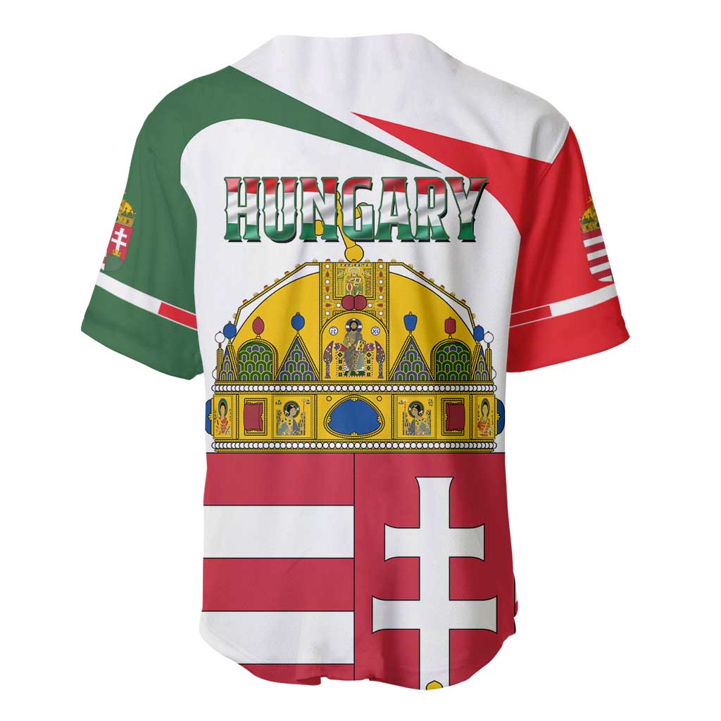 Baseball jersey back with HUNGARY text and crown emblem on flag colors