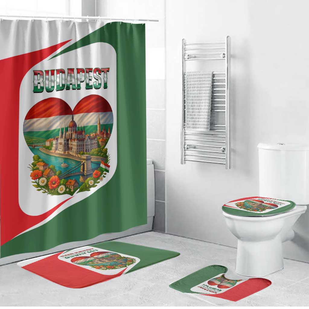 Hungary Bathroom Set with Budapest Heart Illustration Design and Crown Emblem - Wonder Print Shop