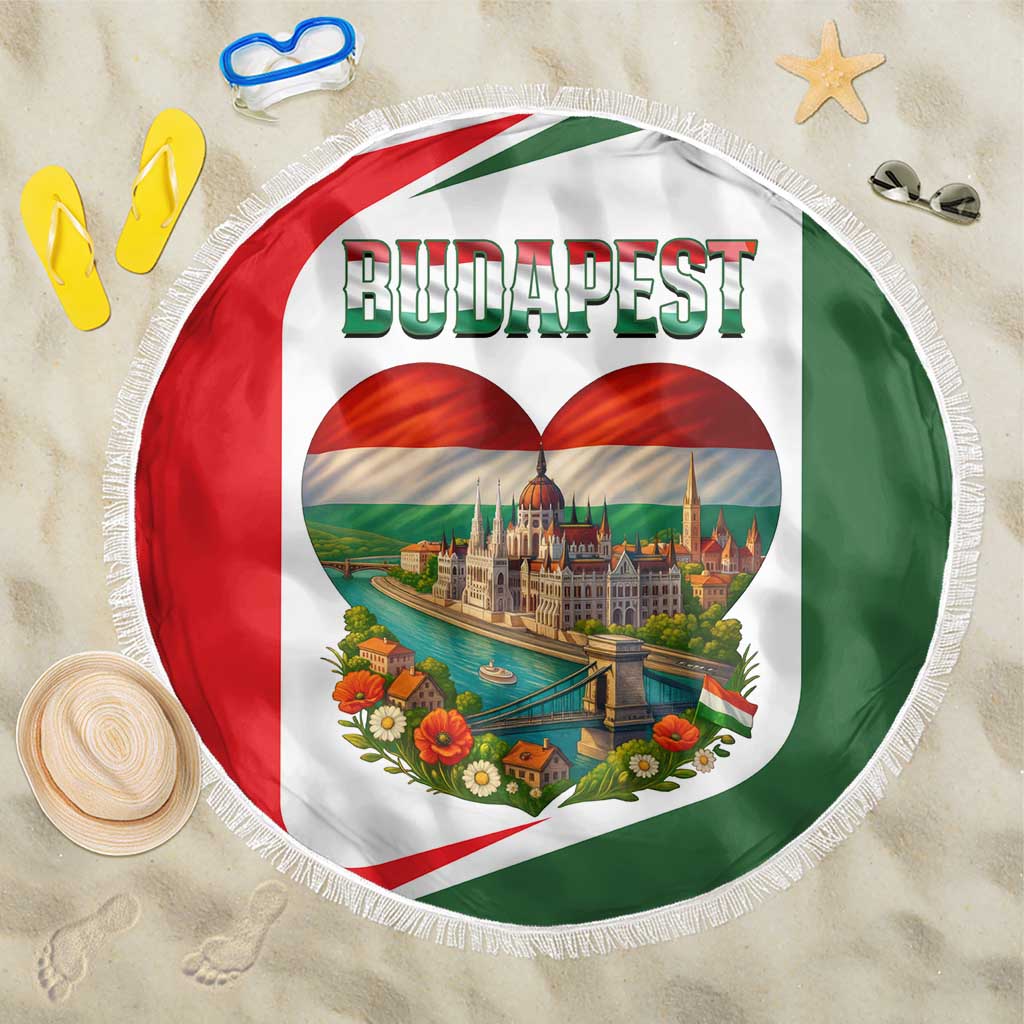 Hungary Beach Blanket with Budapest Heart Illustration Design and Crown Emblem - Wonder Print Shop