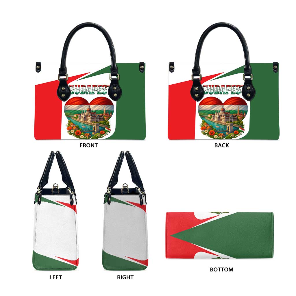 Tricolor tote bag set of views: front, back, sides, and bottom with Budapest emblem