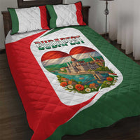 Multicolor quilt bed set with Budapest heart print and red/green diamond quilting; 2 pillows