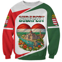 Unisex multicolor sweatshirt with Budapest heart skyline graphic and striped sleeves
