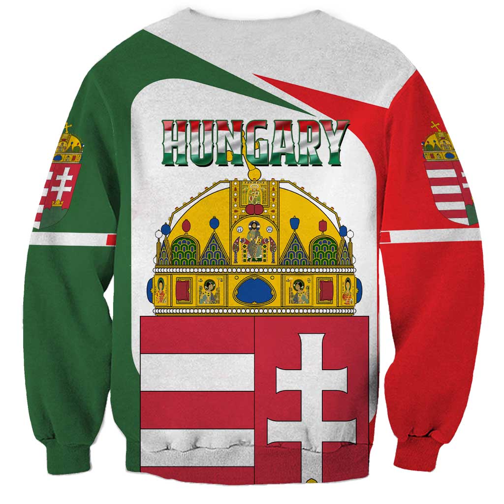 Unisex multicolor sweatshirt with HUNGARY crest, crown, cross, and tricolor stripes