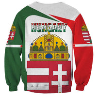 Unisex multicolor sweatshirt with HUNGARY crest, crown, cross, and tricolor stripes