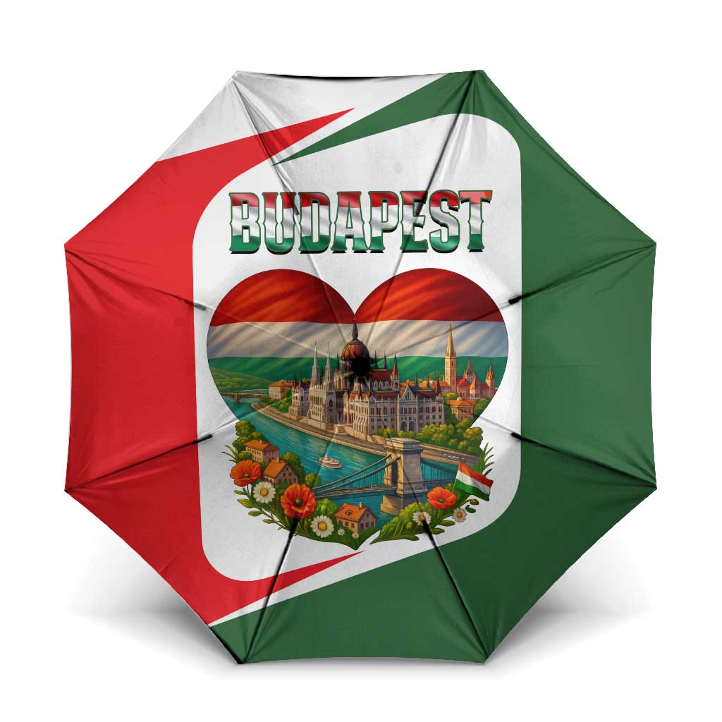 Hungary Umbrella with Budapest Heart Illustration Design and Crown Emblem - Wonder Print Shop