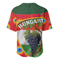 Multicolor baseball jersey back with HUNGARY text and grapevine bunch graphic