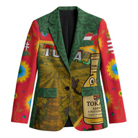 Multicolor blazer with lapel, button front, and vineyard grape illustration panels