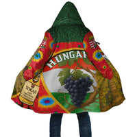 Unisex hooded cloak with multicolor Hungary and Tokaj grape illustration