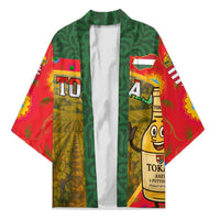 Multicolor Hungary kimono with front panel and wine bottle illustration