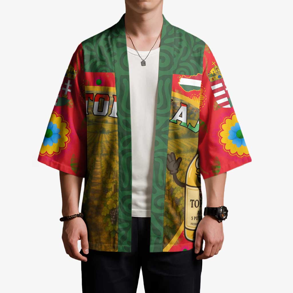 Multicolor unisex Hungary kimono with open front and vertical wine-bottle stripe print